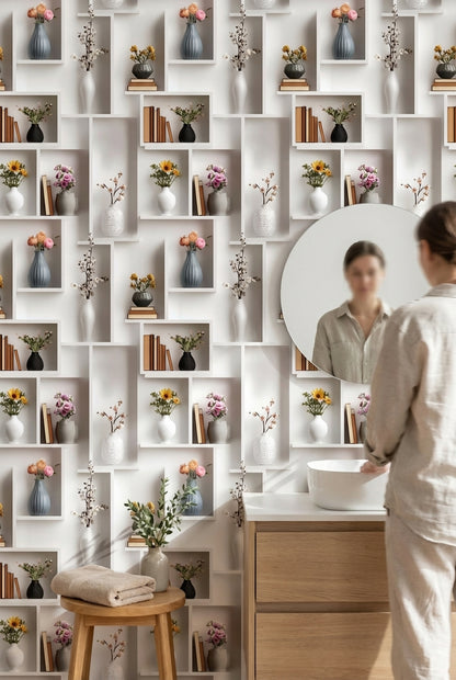 Shelves Wallpaper Vases Minimalist Decorative Mural