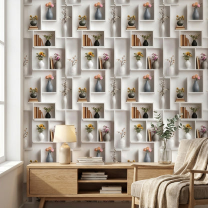 Shelves Wallpaper Vases Minimalist Decorative Mural