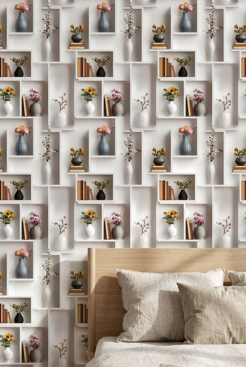 Shelves Wallpaper Vases Minimalist Decorative Mural