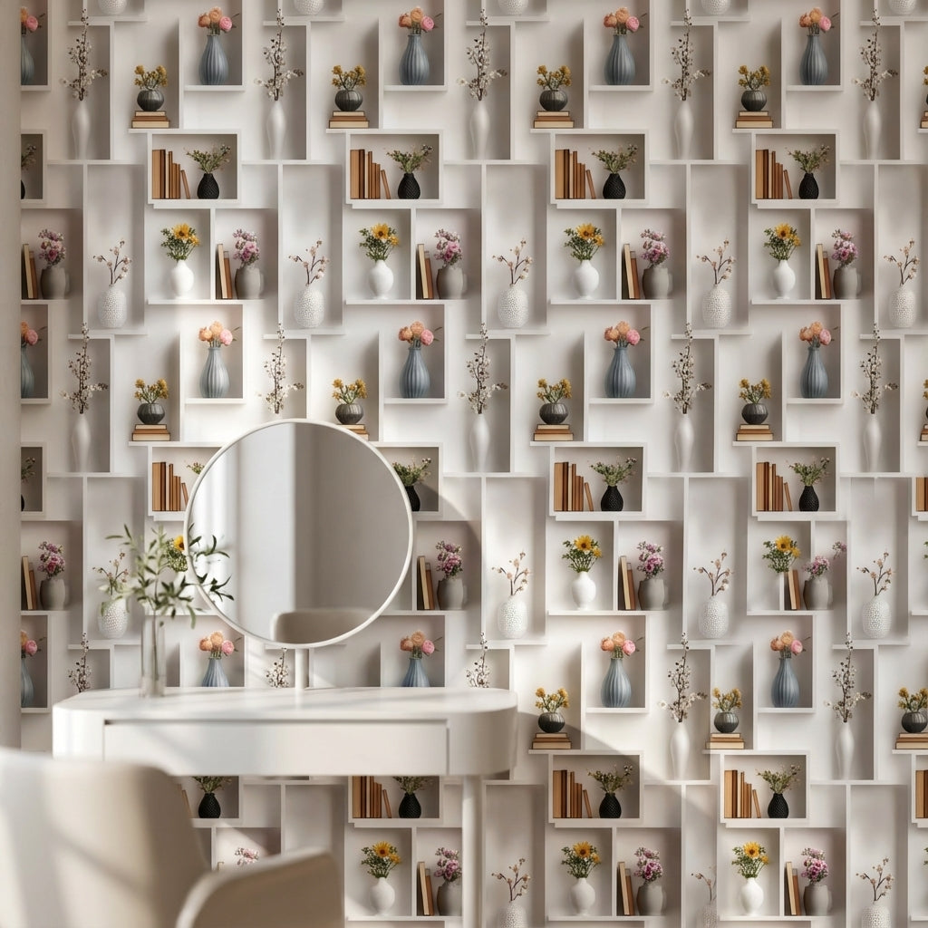 Shelves Wallpaper Vases Minimalist Decorative Mural