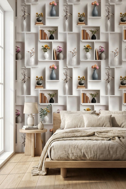 Shelves Wallpaper Vases Minimalist Decorative Mural