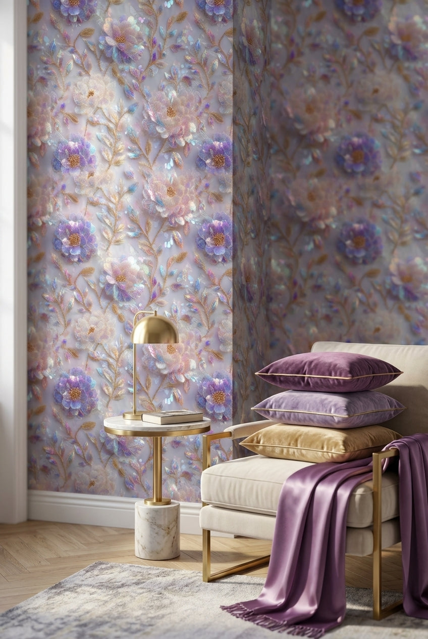 Floral Wallpaper Iridescent Modern Decorative Mural