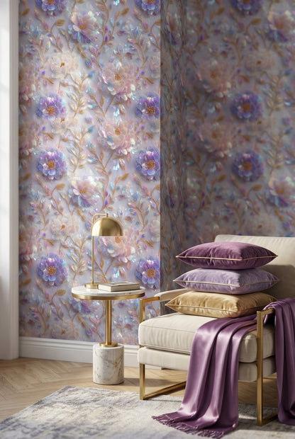 Floral Wallpaper Iridescent Modern Decorative Mural
