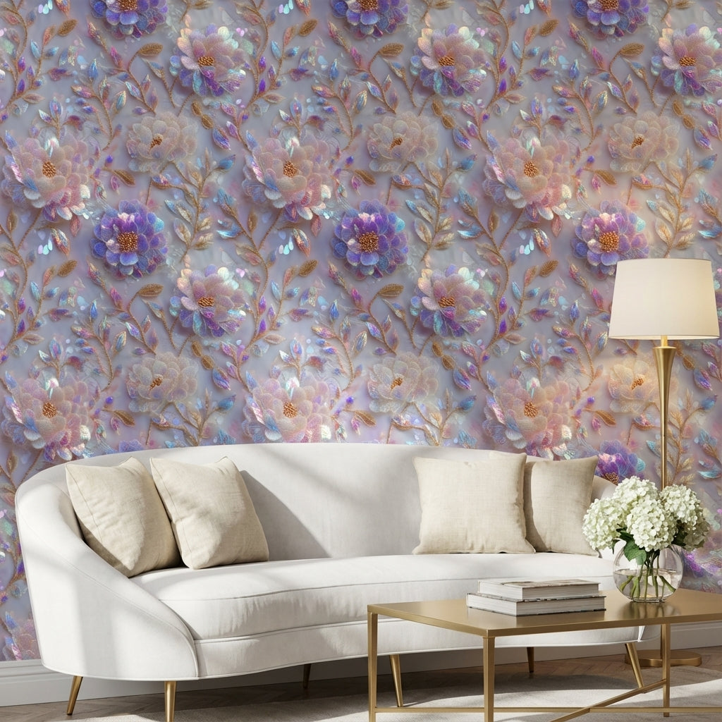 Floral Wallpaper Iridescent Modern Decorative Mural
