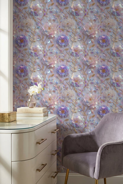 Floral Wallpaper Iridescent Modern Decorative Mural