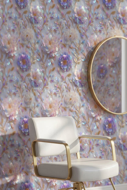 Floral Wallpaper Iridescent Modern Decorative Mural