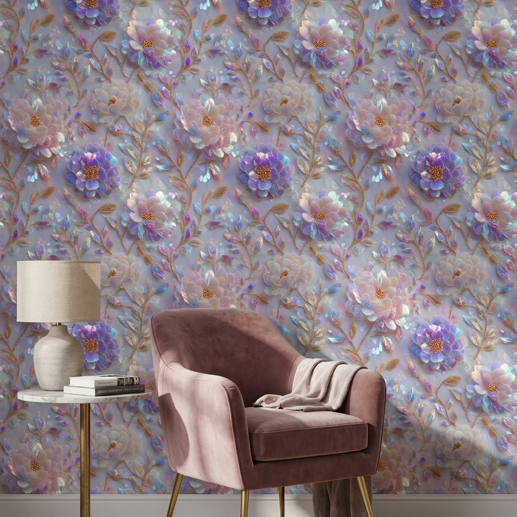 Floral Wallpaper Iridescent Modern Decorative Mural