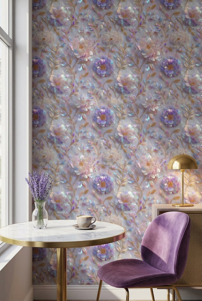 Floral Wallpaper Iridescent Modern Decorative Mural
