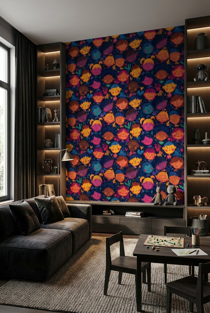 Faces Wallpaper Cartoon Colorful Decorative Mural
