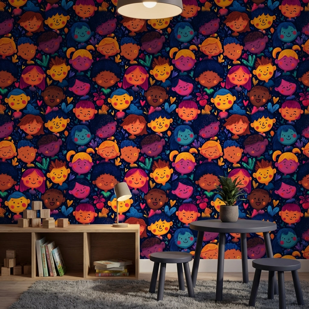 Faces Wallpaper Cartoon Colorful Decorative Mural