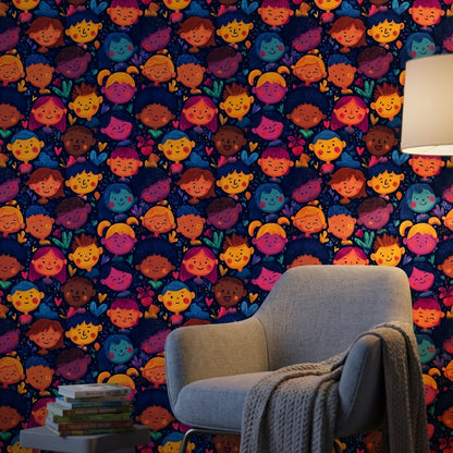 Faces Wallpaper Cartoon Colorful Decorative Mural