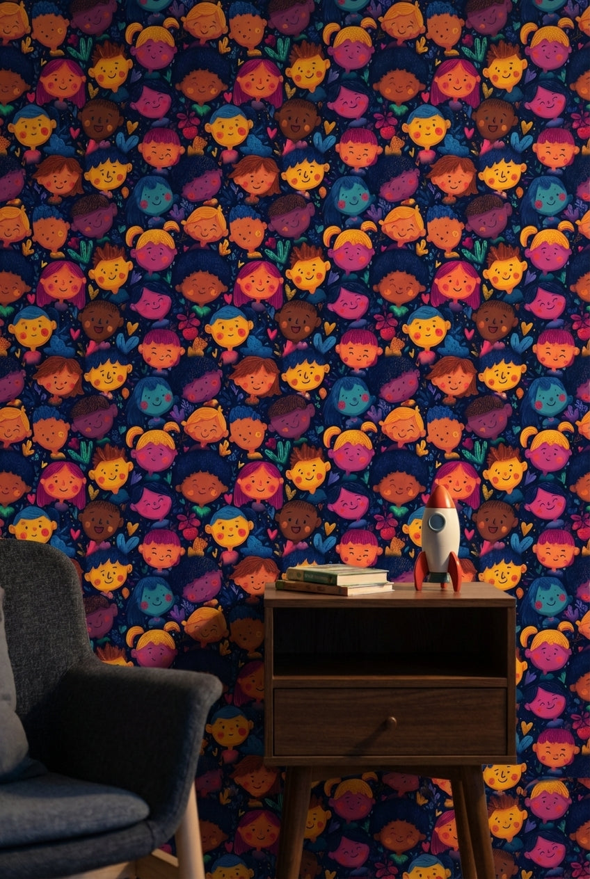Faces Wallpaper Cartoon Colorful Decorative Mural