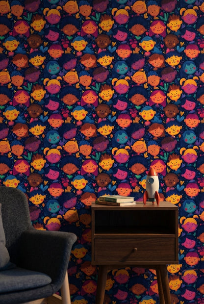 Faces Wallpaper Cartoon Colorful Decorative Mural