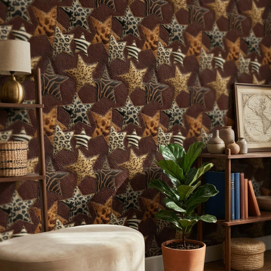 Animal Print Wallpaper Patchwork Stars Decorative Mural