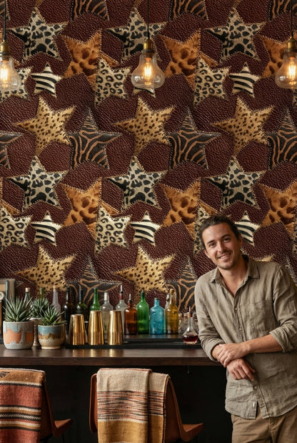 Animal Print Wallpaper Patchwork Stars Decorative Mural