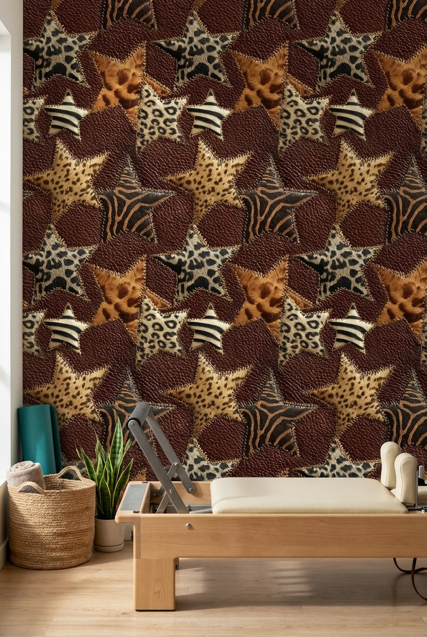 Animal Print Wallpaper Patchwork Stars Decorative Mural