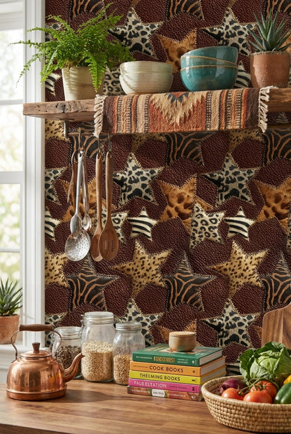 Animal Print Wallpaper Patchwork Stars Decorative Mural