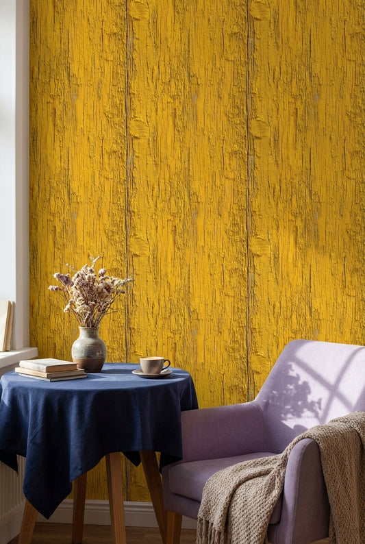 Rustic Wood Wallpaper Yellow Industrial Decorative Mural
