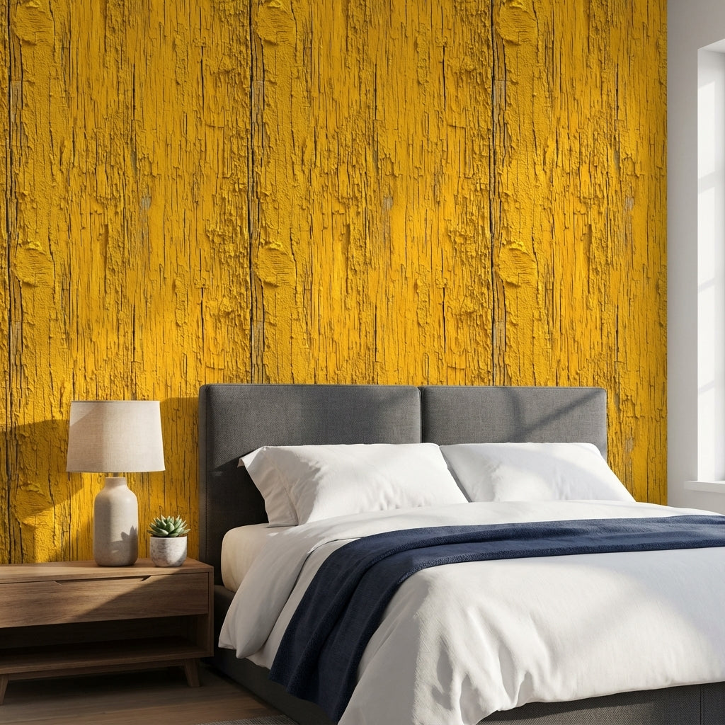Rustic Wood Wallpaper Yellow Industrial Decorative Mural