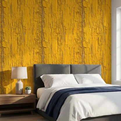 Rustic Wood Wallpaper Yellow Industrial Decorative Mural