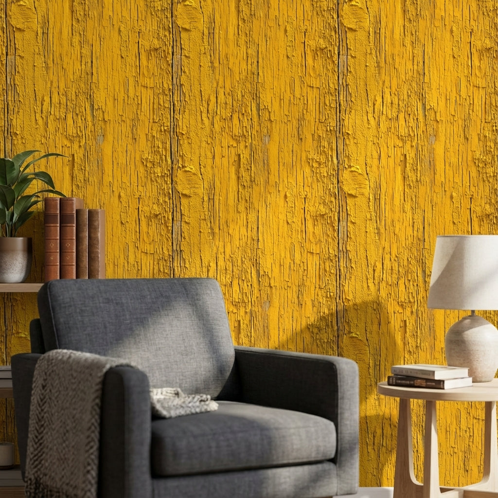 Rustic Wood Wallpaper Yellow Industrial Decorative Mural