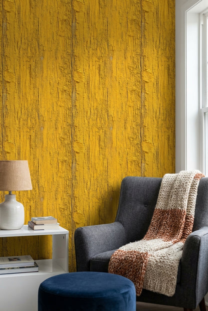 Rustic Wood Wallpaper Yellow Industrial Decorative Mural