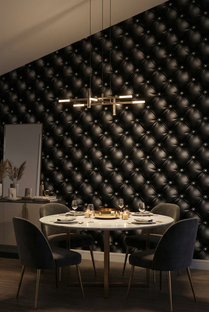 Luxury Tufted Wallpaper Modern Black Diamond Mural