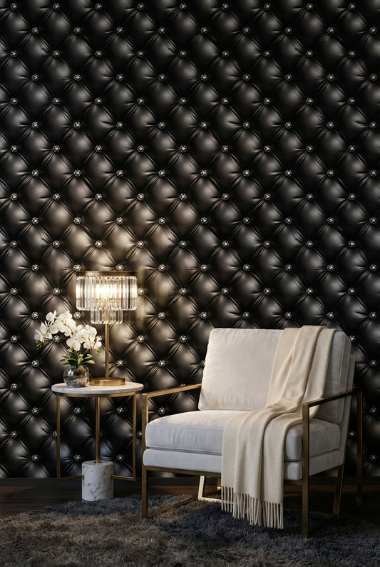 Luxury Tufted Wallpaper Modern Black Diamond Mural