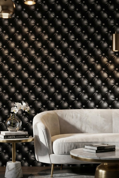 Luxury Tufted Wallpaper Modern Black Diamond Mural