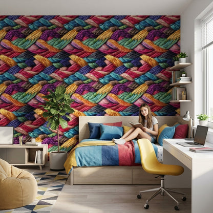 Multicolor Woven Wallpaper Threads Vibrant Decorative Mural
