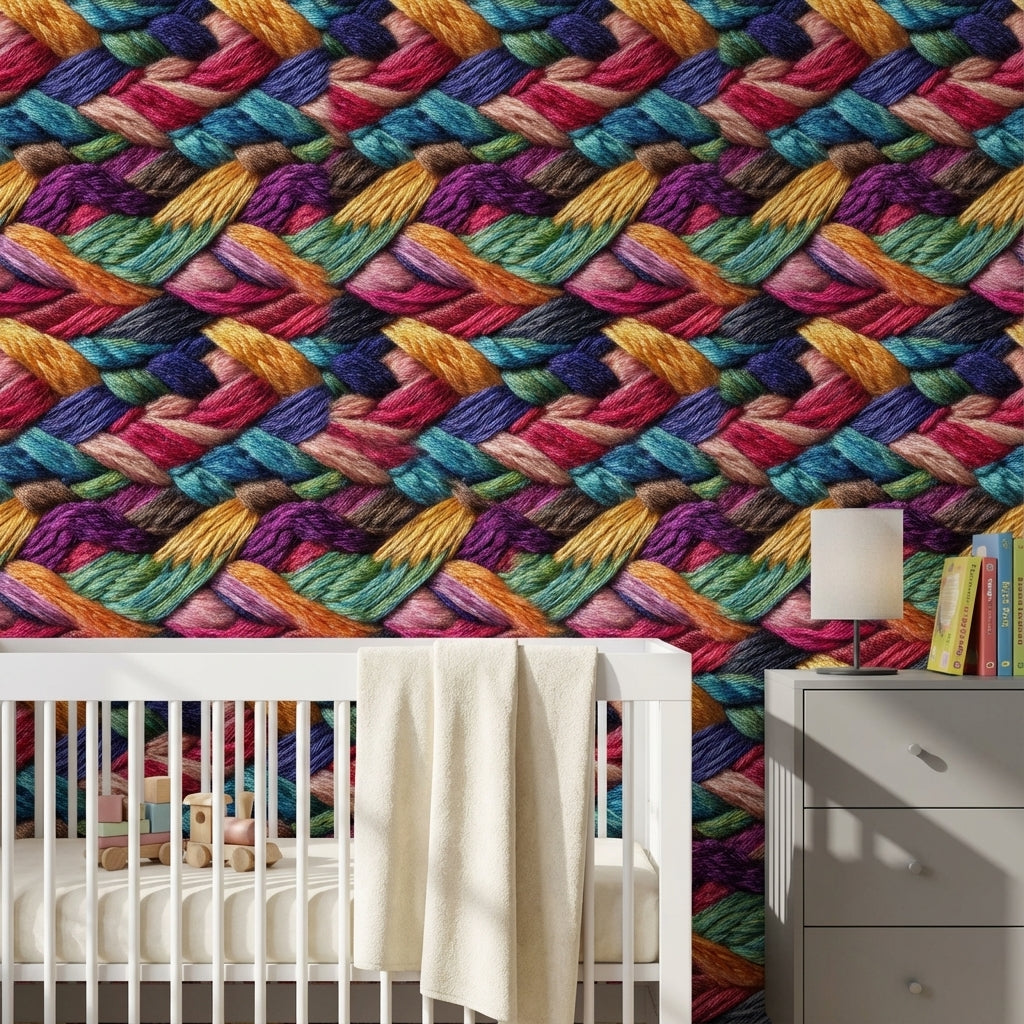 Multicolor Woven Wallpaper Threads Vibrant Decorative Mural