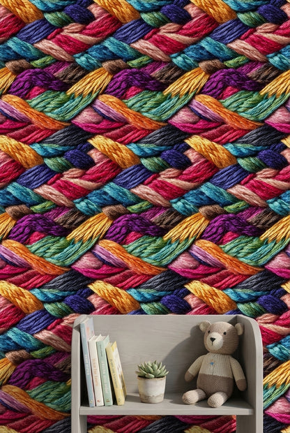 Multicolor Woven Wallpaper Threads Vibrant Decorative Mural