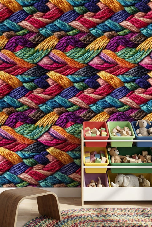 Multicolor Woven Wallpaper Threads Vibrant Decorative Mural