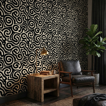 Abstract Pattern Wallpaper Spiral Black White Decorative Mural