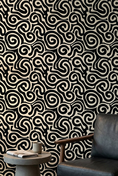 Abstract Pattern Wallpaper Spiral Black White Decorative Mural