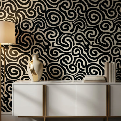 Abstract Pattern Wallpaper Spiral Black White Decorative Mural