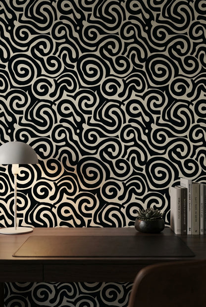 Abstract Pattern Wallpaper Spiral Black White Decorative Mural