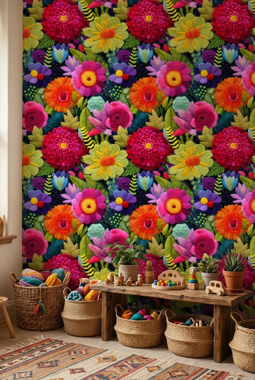 Floral Wallpaper Vibrant Abstract Decorative Mural