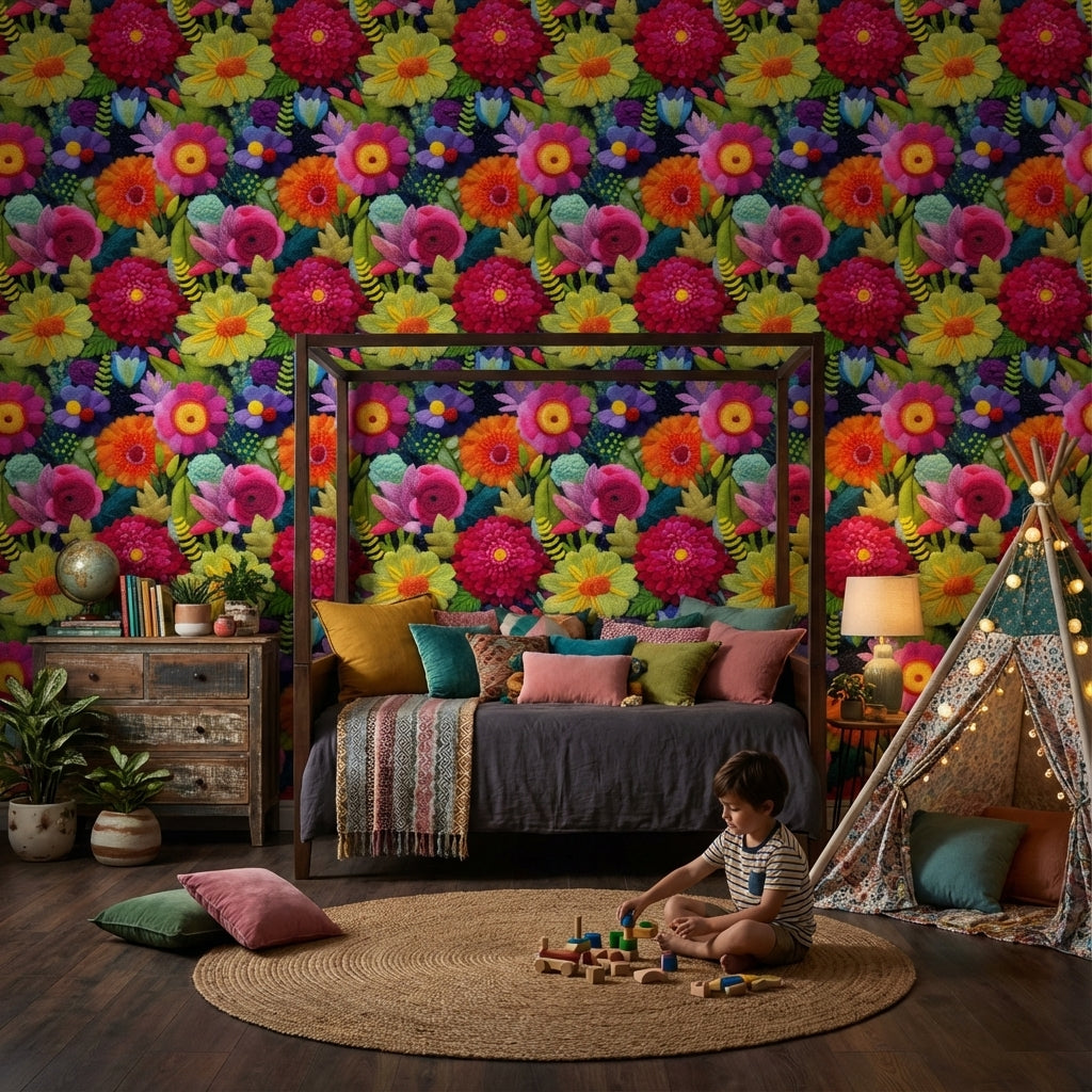 Floral Wallpaper Vibrant Abstract Decorative Mural