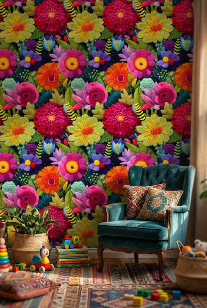Floral Wallpaper Vibrant Abstract Decorative Mural