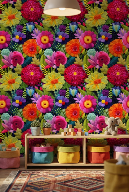 Floral Wallpaper Vibrant Abstract Decorative Mural