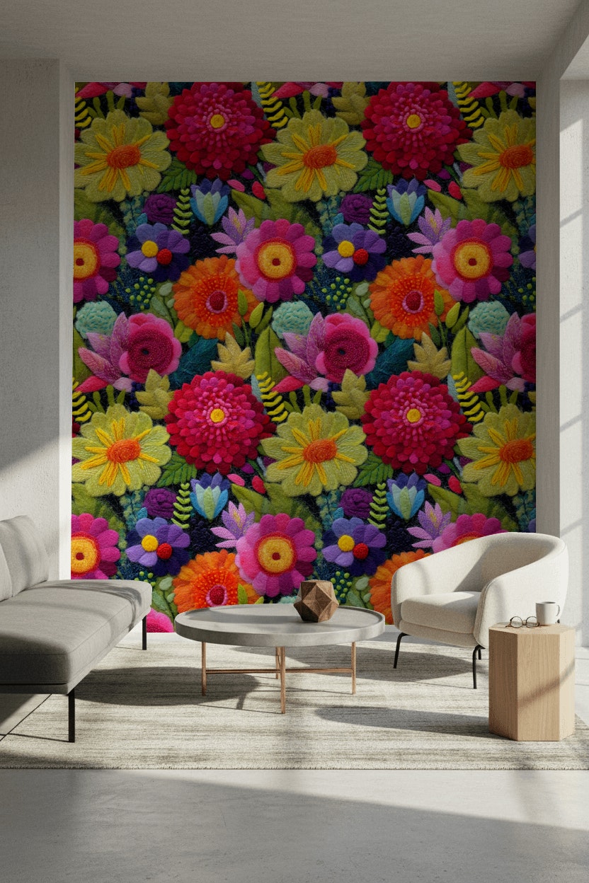Floral Wallpaper Vibrant Abstract Decorative Mural