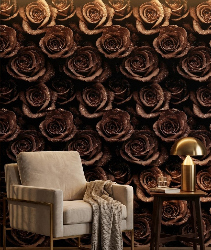 Roses Wallpaper Floral Water Droplets Decorative Mural