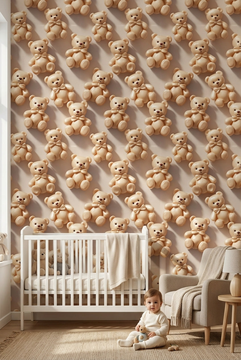 Playful Wallpaper Teddy Bears Modern Decorative Mural