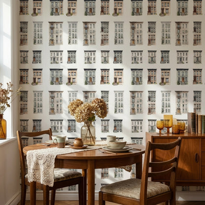 White Historic Brownstone Architectural Wallpaper