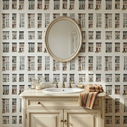 White Historic Brownstone Architectural Wallpaper