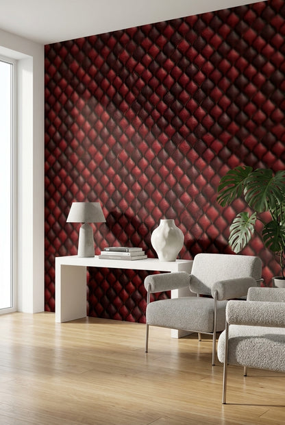 Red Geometric Wallpaper Textured Luxurious Decorative Mural