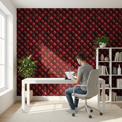 Red Geometric Wallpaper Textured Luxurious Decorative Mural