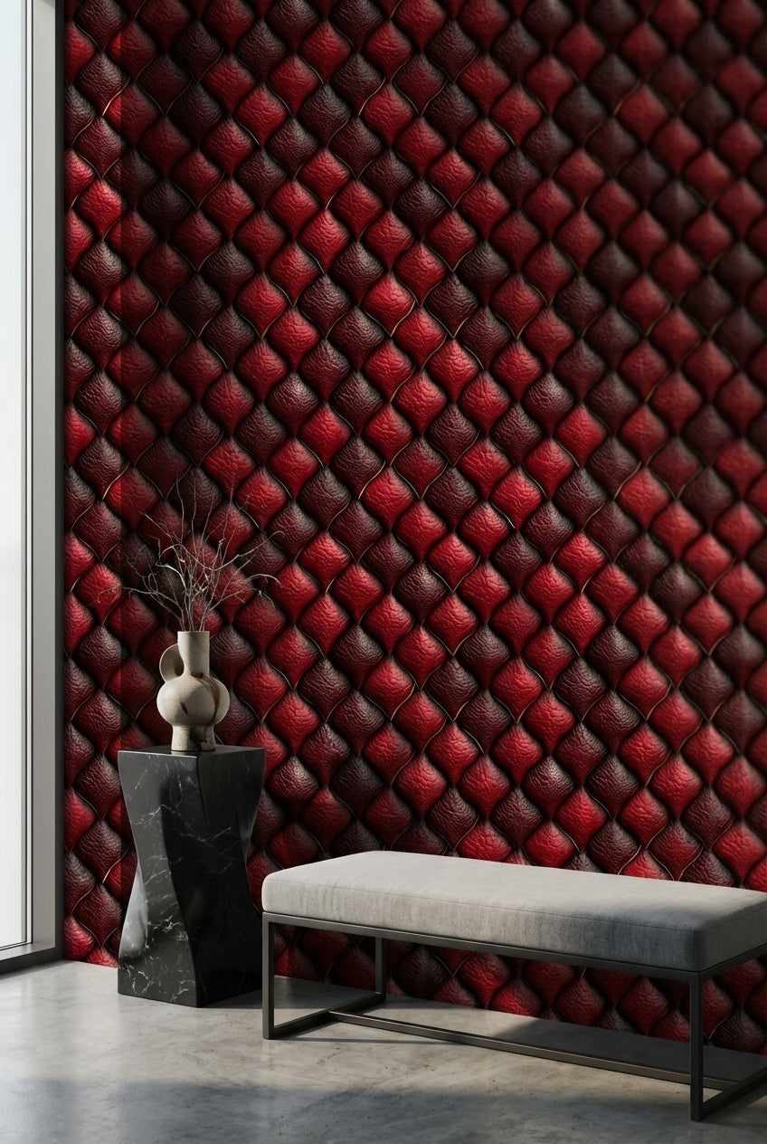 Red Geometric Wallpaper Textured Luxurious Decorative Mural