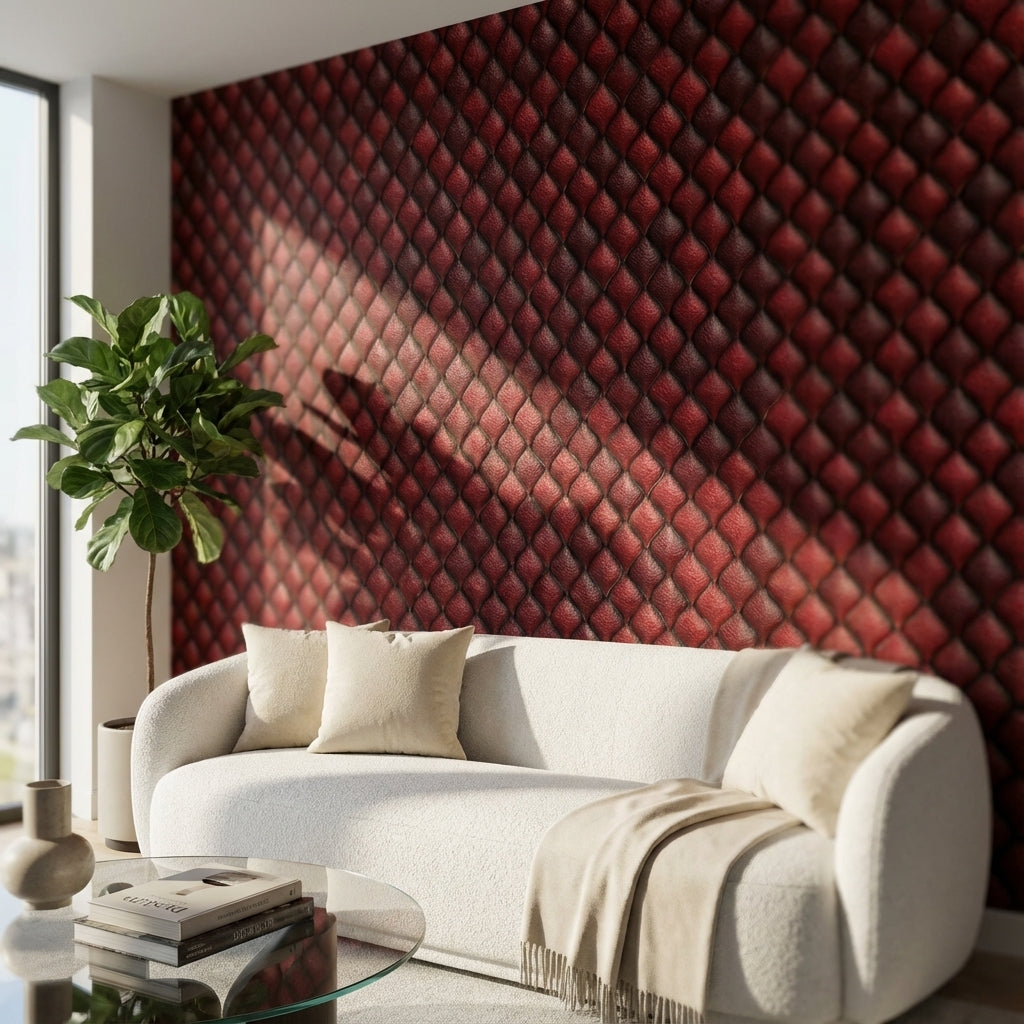Red Geometric Wallpaper Textured Luxurious Decorative Mural